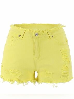 NWOT Yellow Distressed High-Rise Women's Denim Shorts